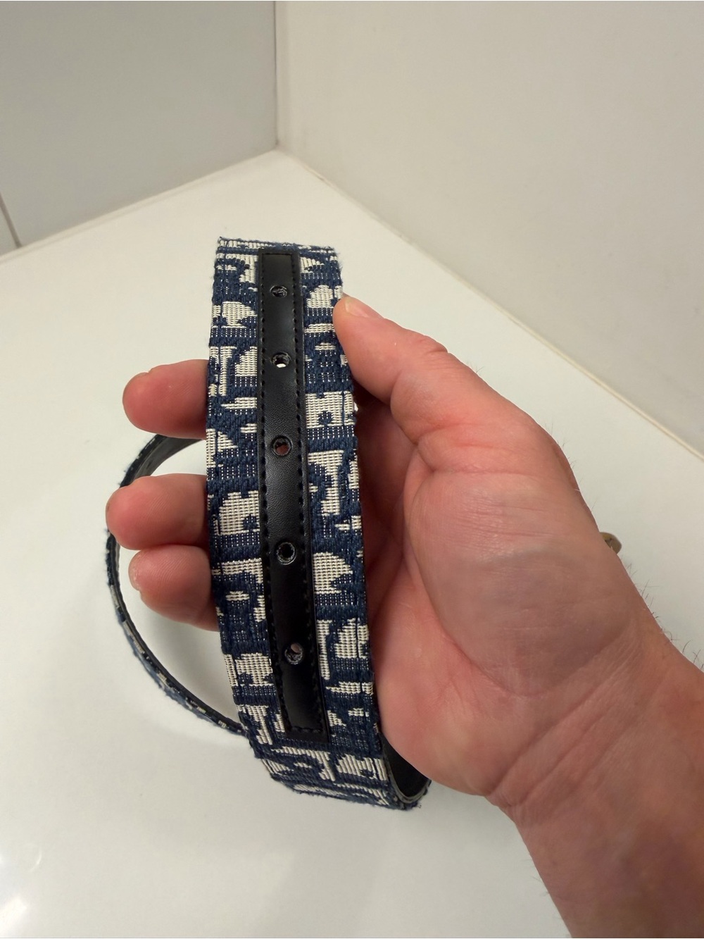 Christian Dior Oblique Canvas Belt Blue Monogram CD Gold Buckle - Picture 8 of 11